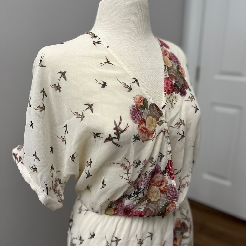 🎉Host Pick🎉 ZARA Trafaluc Bird / Floral Sheer Maxi Dress Sz M - Picture 3 of 15